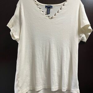 Chaps Women's Short Sleeve Cream V-Neck Tee ((LIKE NEW))